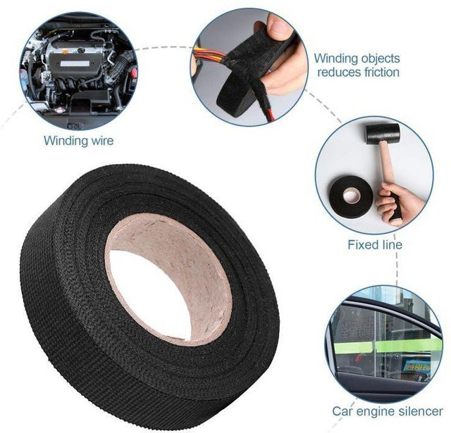YULIN Selbstklebendes Flanellband Grau für Auto Kabelbaum Anti-Klapper 25 mm x 15 m - Bild 1