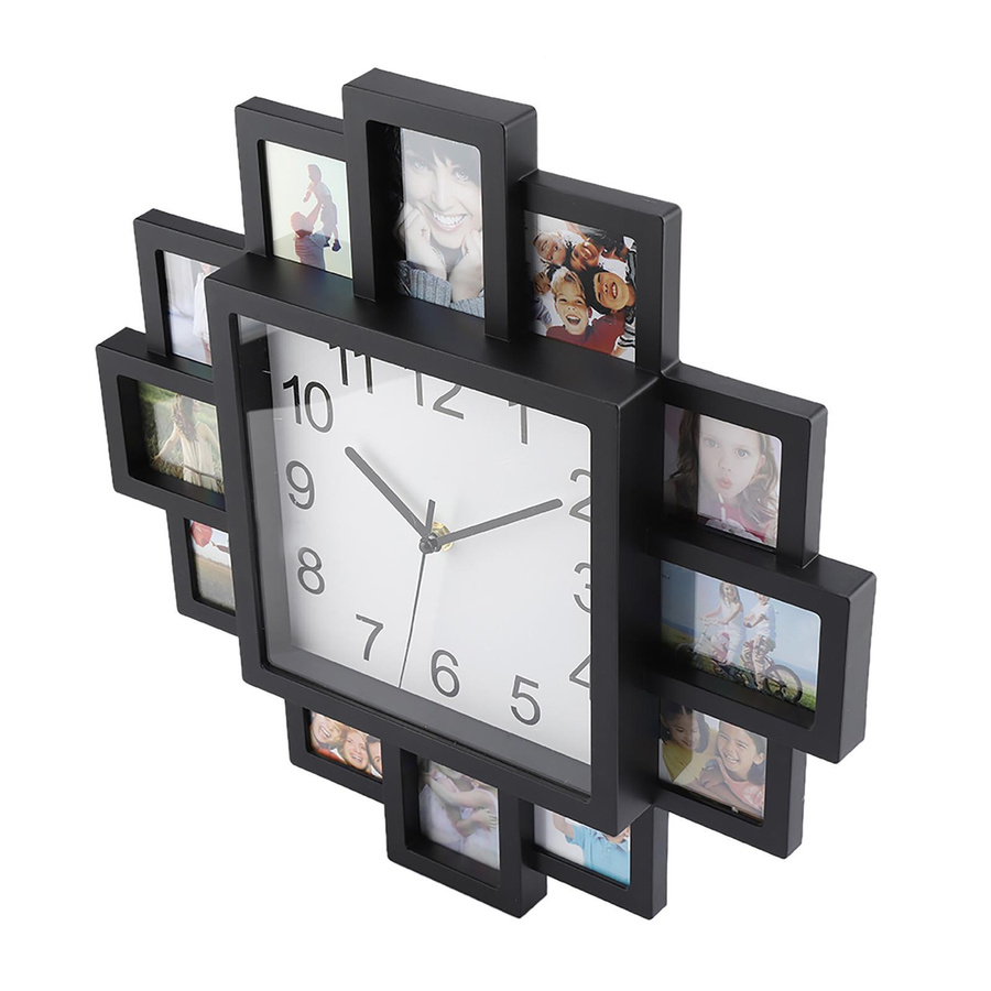 TOMTOP JMS 2 in 1 Wanduhr und Fotorahmen aus Kunststoff mit floralem Design in Schwarz, Analog, Durchmesser: 38,5 cm - Bild 3