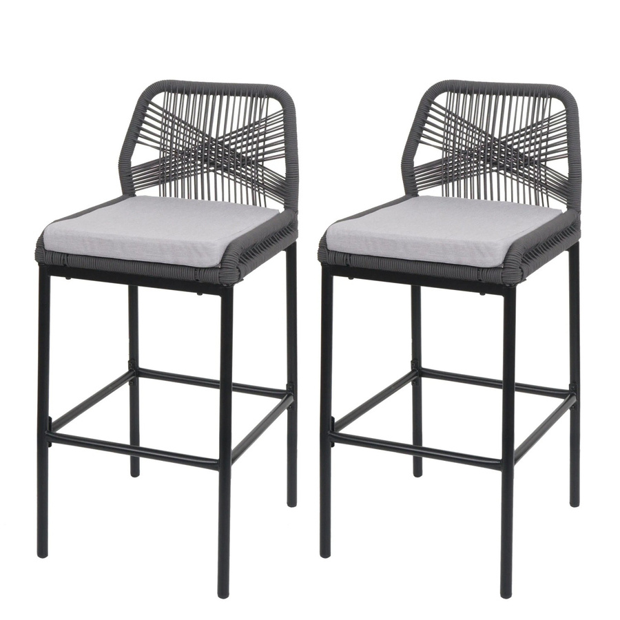 Proregal 2er-Set Rope-Barhocker mit Seilgeflecht und Sitzpolstern in Anthrazit und Hellgrau, H x B x T: 101 x 45 x 52 cm, Sitzhöhe: 76 cm - Bild 2