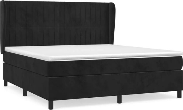 vidaXL Boxspringbett mit Matratze in Schwarz aus Samt, Hybridbett mit Taschenfederkern, B/T/H: 180 x 200 x 183 cm - Bild 1