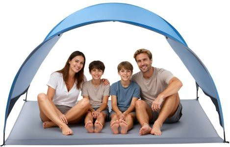 VEVOR Strandmuschel Sonnenschutz für 4 Personen mit UPF 50+ Schutz, tragbares Strandzelt inklusive Tragetasche und Heringen für Camping, Angeln und Picknick - Bild 1