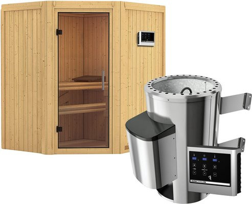 Karibu Sauna Tuckum aus Fichtenholz in Beige inklusive 3.6 kW Saunaofen mit externer Steuerung für 3 Personen B: 198 cm, T: 170 cm, H: 151 cm - Bild 1
