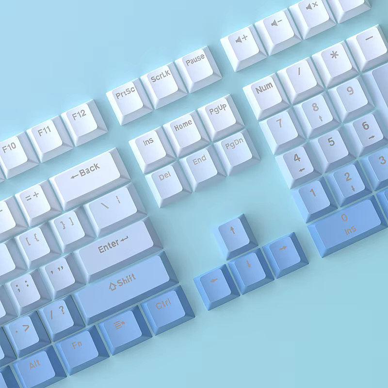 PBT Double Shot Tastenkappen mit RGB-Hintergrundbeleuchtung im Farbverlauf Blau und Schwarz für MX Switches, 130+ Tasten im OEM-Profil für Gaming-Tastaturen - Bild 3