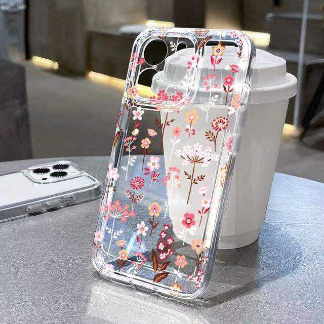 Transparente Handyhülle mit weiß-rosa Blumenmuster für Samsung Galaxy S26 Ultra, S25 FE, S24, S23, S22 Plus, A17, A37, A57, A56, A55, A54, A53 - Bild 1