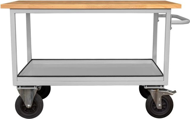 PROREGAL Mobile Werkbank mit 2 Etagen und Schiebegriff in Lichtgrau, Buchenplatte und Stahlblech, H x B x T: 82,7 x 130 x 60 cm - Bild 1