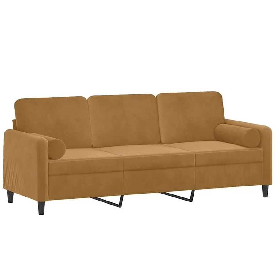 vidaXL 3-Sitzer-Sofa aus Samt in Braun mit Zierkissen und Metallrahmen, Breite: 198 cm, Tiefe: 80 cm, Höhe: 77 cm - Bild 2