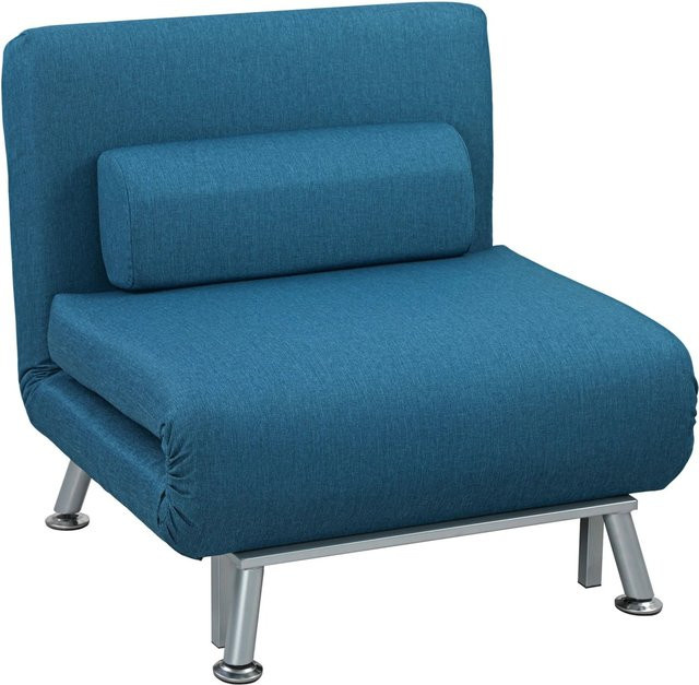 HOMCOM Schlafsessel mit Bettfunktion in Blau mit Rückenkissen und Metallrahmen - Bild 1