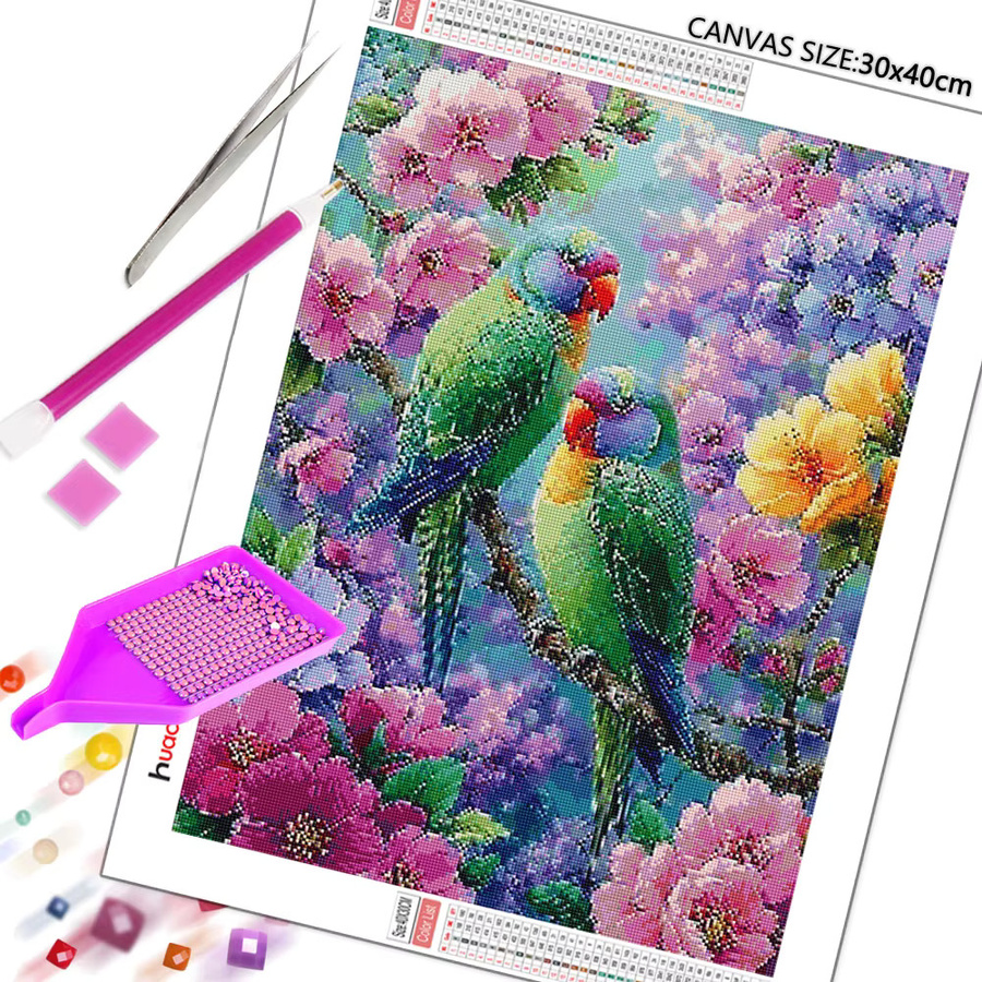Huacan Diamantmalerei Set mit Vögeln und Blumen in Multicolour, B/H: 20 x 30 cm - Bild 2
