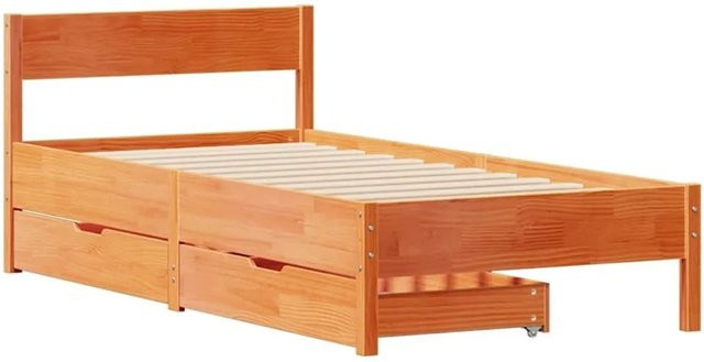 vidaXL Massivholzbett aus Kiefernholz in Braun mit Schubladen im rustikalen Design, B/T/H: 105,5 x 200 x 71,5 cm - Bild 1