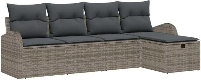 vidaXL Lounge-Gartenmöbel Set aus Poly-Rattan in Grau mit Ecksofa, Ottoman und integriertem Kissenstaufach - Bild 1