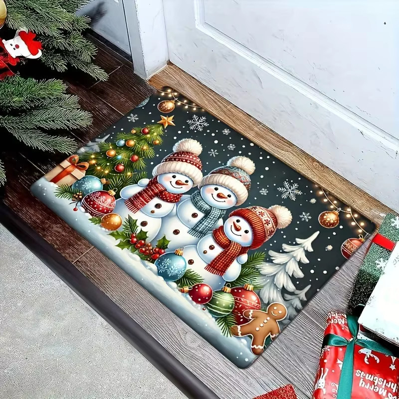 VIKAMA Teppich mit Winter-Weihnachts-Schneemann-Muster in Multicolor, rutschfest und schmutzabweisend für Schlafzimmer, Flur oder Eingangsbereich - Bild 5