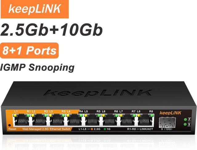 KeepLiNK KP-9000-9XHML-X 9-Port Web-Managed Netzwerk-Switch in Schwarz mit 8 x 2,5Gb RJ45 und 1 x 10Gb SFP+ Uplink sowie IGMP Snooping - Bild 1