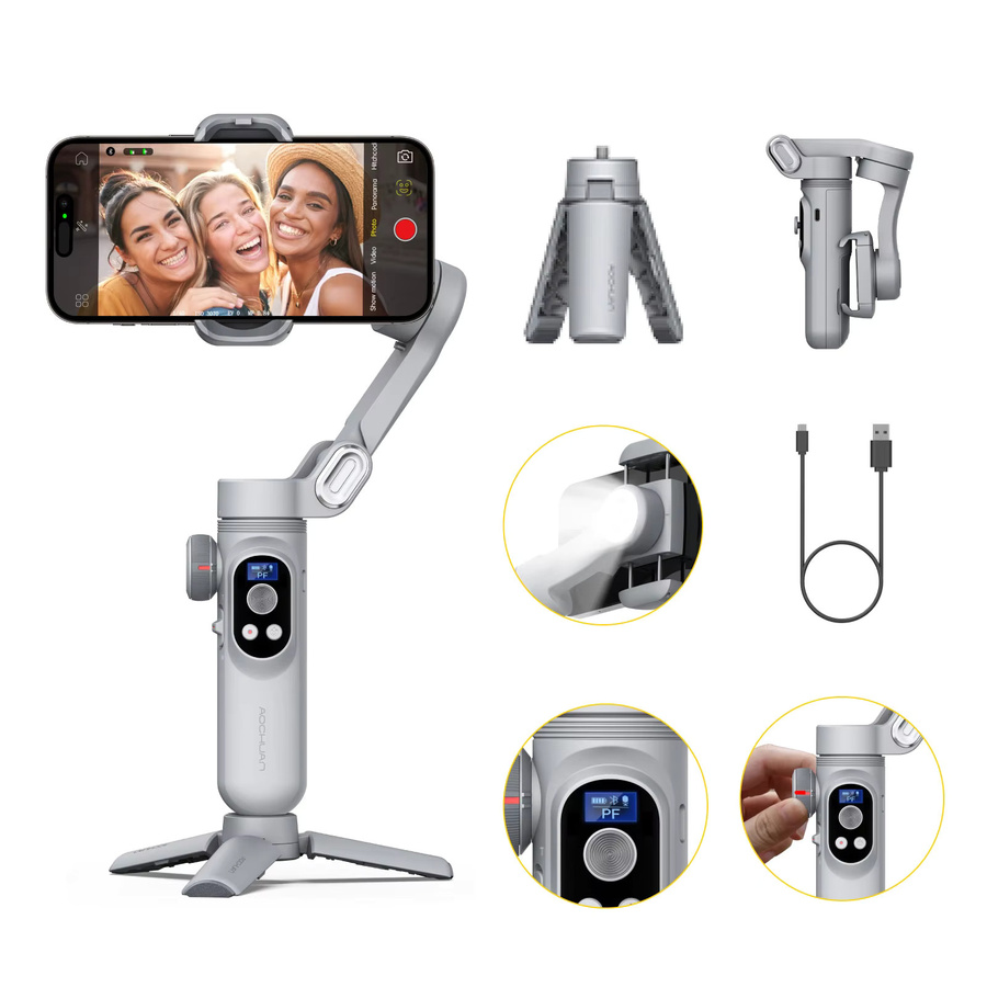 AOCHUAN Smart XPro 3-Achsen-Gimbal-Stabilisator für iPhone und Android in Grau - Bild 3