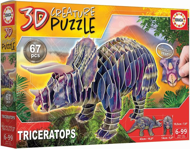 Educa 3D Triceratops Dinosaurier, Puzzle, 67 Teile, ab 6 Jahren - Bild 1