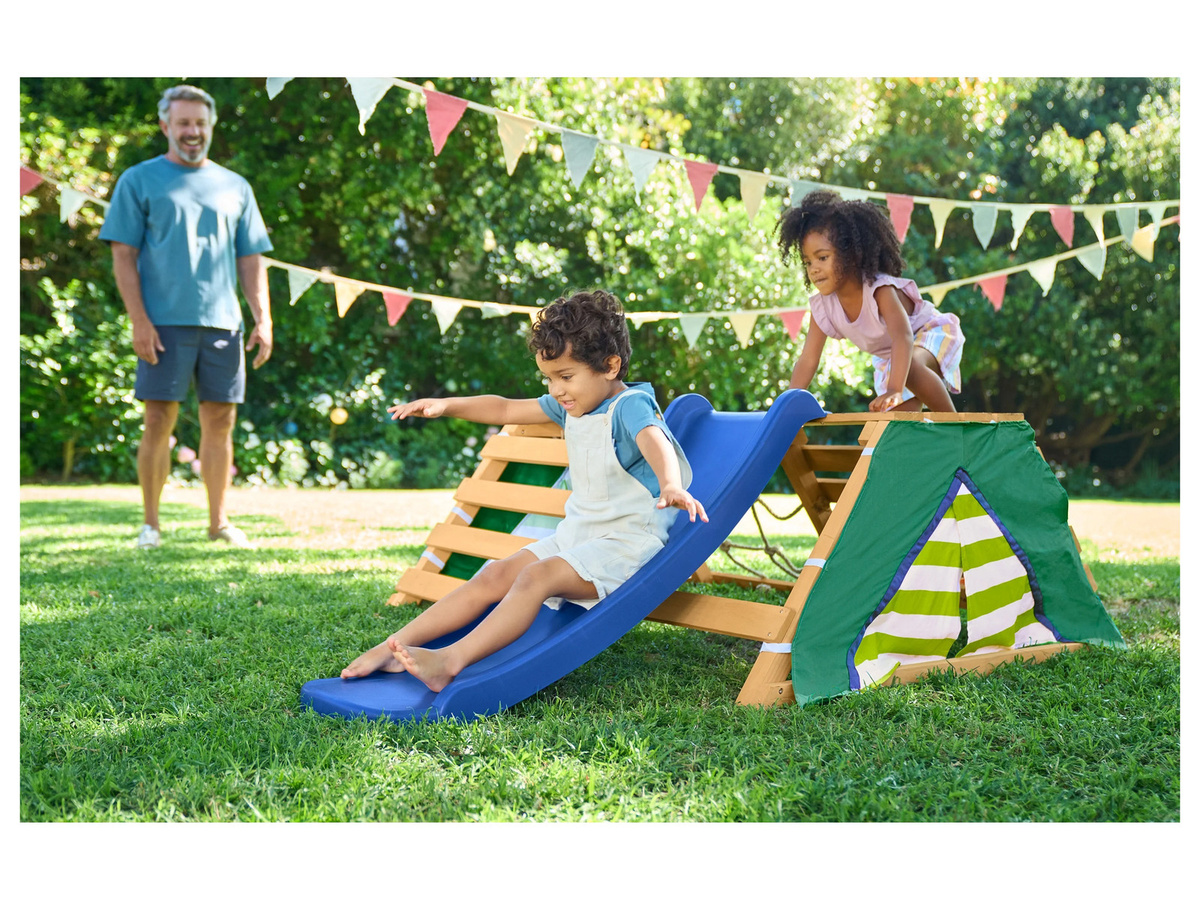 PLAYTIVE Spielturm Tipi aus Echtholz mit Rutsche und Sicherheitsnetz, braun/mehrfarbig, H: 180 cm, B: 145,5 cm, T: 60 cm - Bild 2