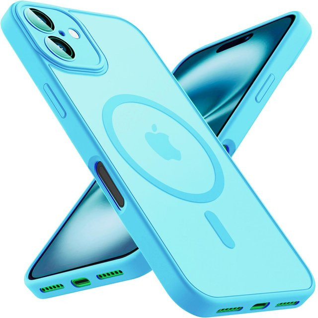 Magnetische Frosted Handyhülle für Apple iPhone 16 15 14 13 12 11 Pro Max Plus 17 Air in Transparent Blau mit MagSafe Kompatibilität und mattem Finish - Bild 1