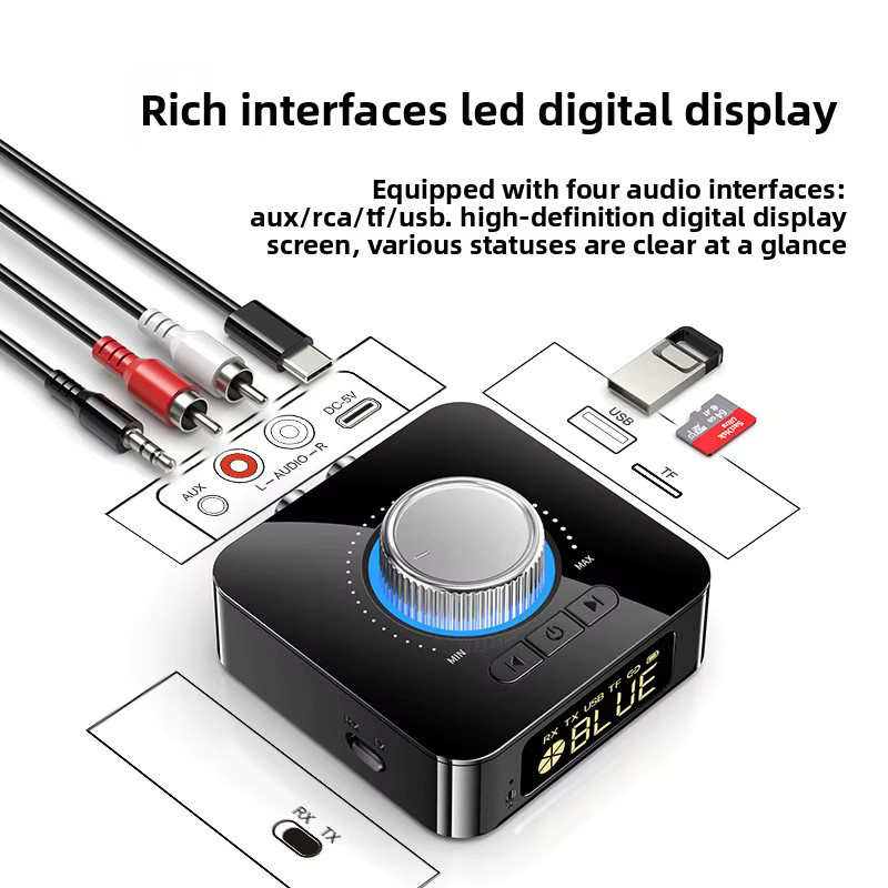 Jiansu 2-in-1 Bluetooth 5.4 Audio-Empfänger und -Sender mit Digitalem Display, AptX HD, 3,5mm Klinke und 2 RCA, Schwarz - Bild 3