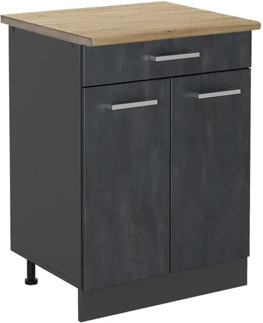 Vicco Küchenunterschrank R-Line in Schwarz Beton/Anthrazit und Eiche - Bild 1