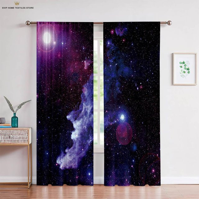Yiran Furniture Sternenhimmel Vorhänge aus Polyester mit 3D-Druck, 2er-Set, Mehrfarbig, B: 50 cm, H: 130 cm - Bild 1