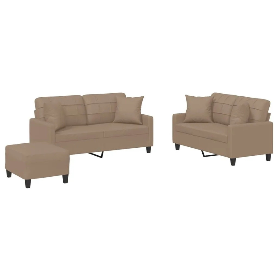 vidaXL 3-teilige Sofagarnitur aus Kunstleder in Cappuccino-Braun mit 2 Zweisitzern, Fußhocker und Zierkissen - Bild 2