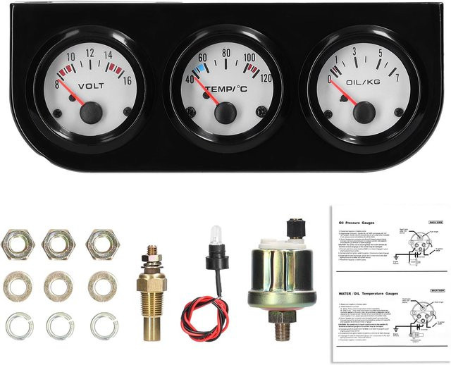 TOMTOP JMS 3-in-1 Multifunktions-Automessgerät in Schwarz mit 52 mm Anzeige für Spannung, Wassertemperatur und Öldruck - Bild 1