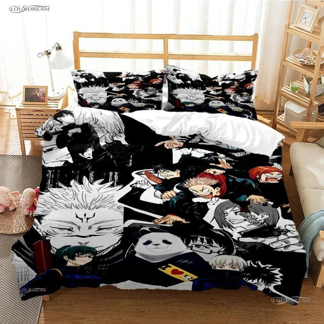 Jujutsu Kaisen Bettwäsche-Set von Wucifang Bags in Schwarz, 2-teilig aus Mikrofaser mit Motivdruck, Breite: 133 cm, Höhe: 70 cm - Bild 1