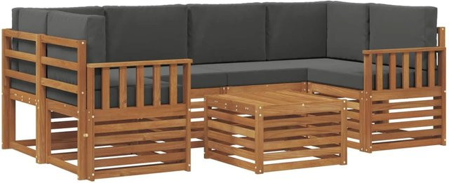 vidaXL Sofagarnitur 7-teilig aus Massivholz Akazie in Natur und Anthrazit mit L-Form und Polsterkissen - Bild 1