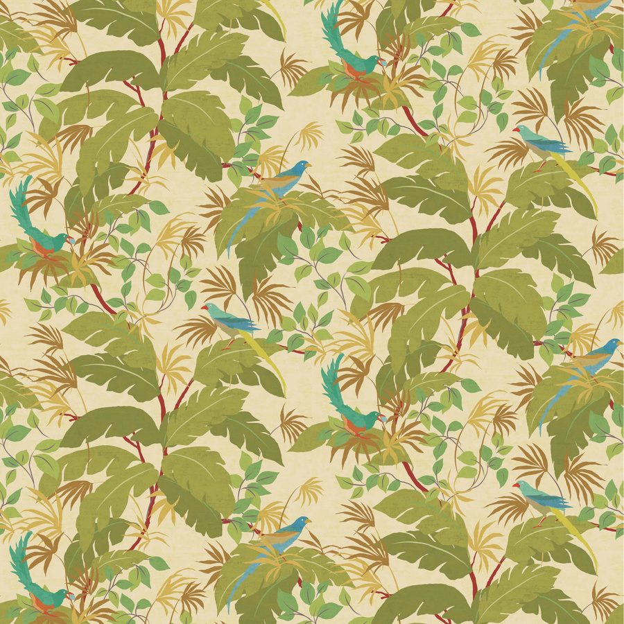 Nobilis Tapete Sur un Arbre Perche COS203 Vlies-Tapete mit botanischem Motiv in Grün und Multicolour Matt - Bild 1