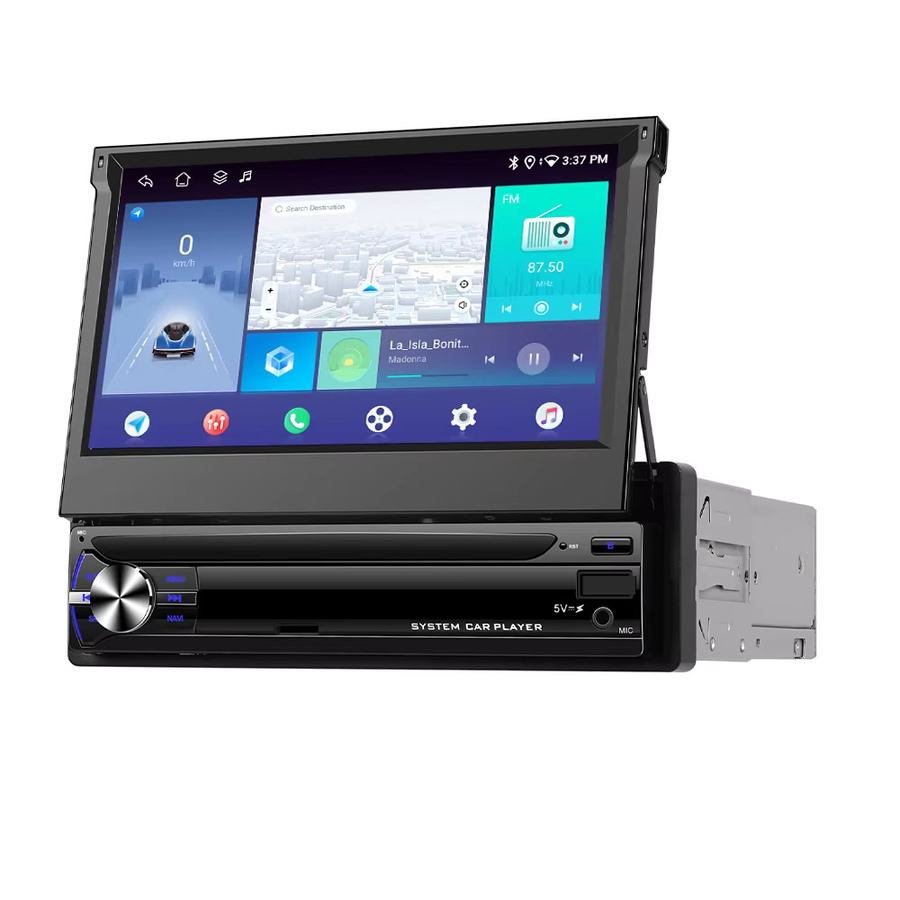 Podofo 1 DIN Intelligentes Autosystem mit 7 Zoll Display, Kabelloses Android Auto und Apple CarPlay, 6 GB RAM, 128 GB Speicher, GPS, WLAN, 4G, Bluetooth und USB, Schwarz - Bild 1