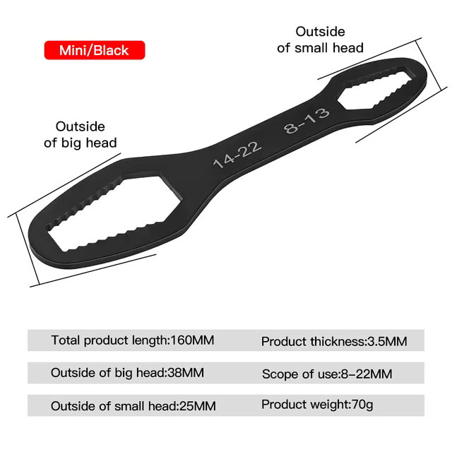 SLADE Universal Torx Schlüssel Einstellbar Schwarz 3-17mm und 8-22mm Multifunktions Doppel-Kopf Spanner für Reparaturen - Bild 3