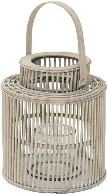 ECD Germany Bambus Laterne Windlicht in Braun und Beige mit Glas, Boho Kerzenhalter für Garten und Dekoration, H: 40,5 cm, B: 24,5 cm, T: 24,5 cm - Bild 1