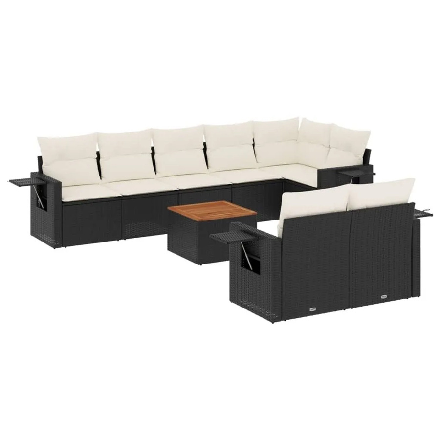 vidaXL 9-tlg. Garten-Sofagarnitur aus Polyrattan in Schwarz mit Kissen und Couchtisch im L-Shape Design - Bild 2