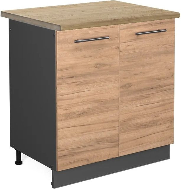 Vicco Spülenunterschrank Fame-Line Goldkraft Eiche Anthrazit Wandmontage B: 80 cm, T: 60 cm, H: 82 cm - Bild 1