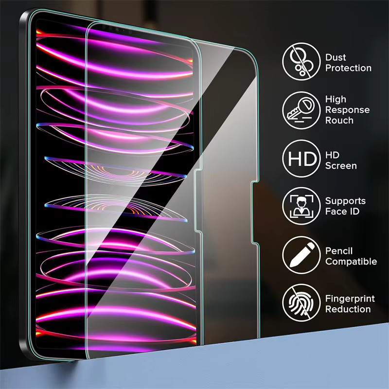 4er-Set Panzerglas Display- und Kameraobjektivschutzfolie für Apple iPad Pro 11 Zoll, 12,9 Zoll und iPad Air 6, transparent, HD klar gehärtetes Glas - Bild 2