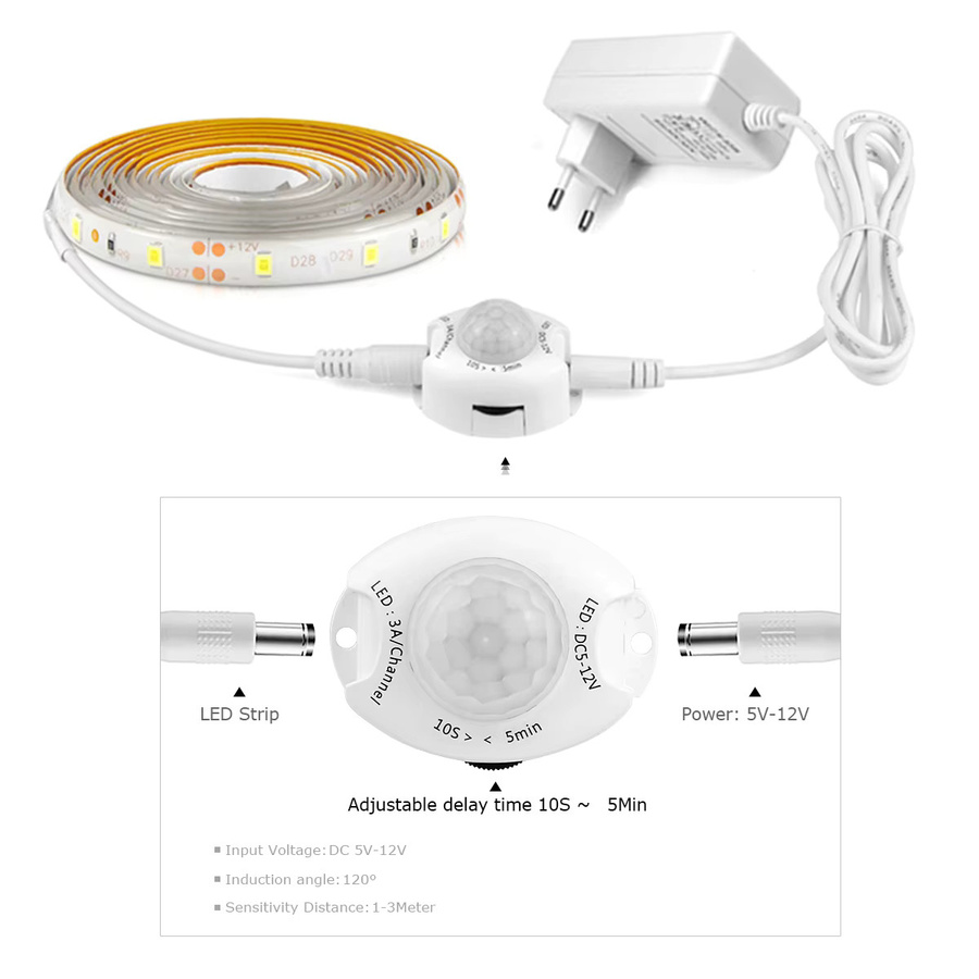 CHNAITEKE LED-Lichtschrank mit PIR-Bewegungsmelder und Nachtlicht, 12 V LED-Streifen für Küche, Schlafzimmer, Badezimmer und Treppe - Bild 2