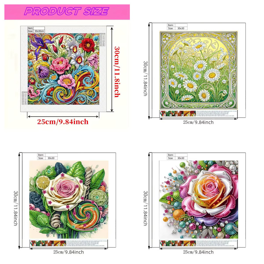 DIY 5D Blumen-Diamant-Gemälde Set mit runden Kristallen und Mosaik-Kunst zur Wanddekoration, Multicolor, B/H: 30 x 30 cm - Bild 1