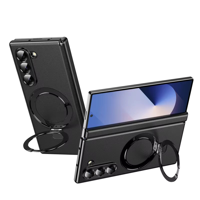 Samsung Magnetische Leder-Schutzhülle mit Ständer für Galaxy Z Fold 8 7 6 5 4 3 in Schwarz - Bild 3