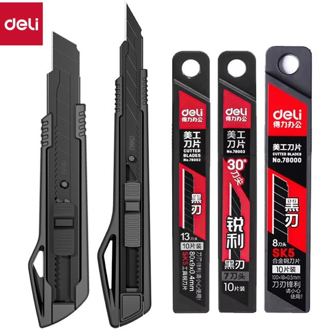 Deli Hochleistungs-Allzweckmesser mit schwarzer SK5-Kohlenstoffstahlklinge und automatischem Einzug für Kartons - Bild 1