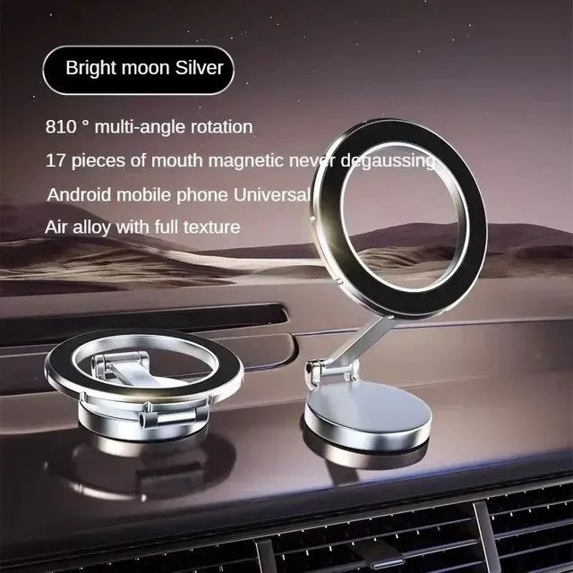 Magnetische Handyhalterung für das Auto mit 360-Grad-Drehung und MagSafe-Kompatibilität, Farbe: Silber, Universal für iPhone, Samsung und Xiaomi - Bild 1