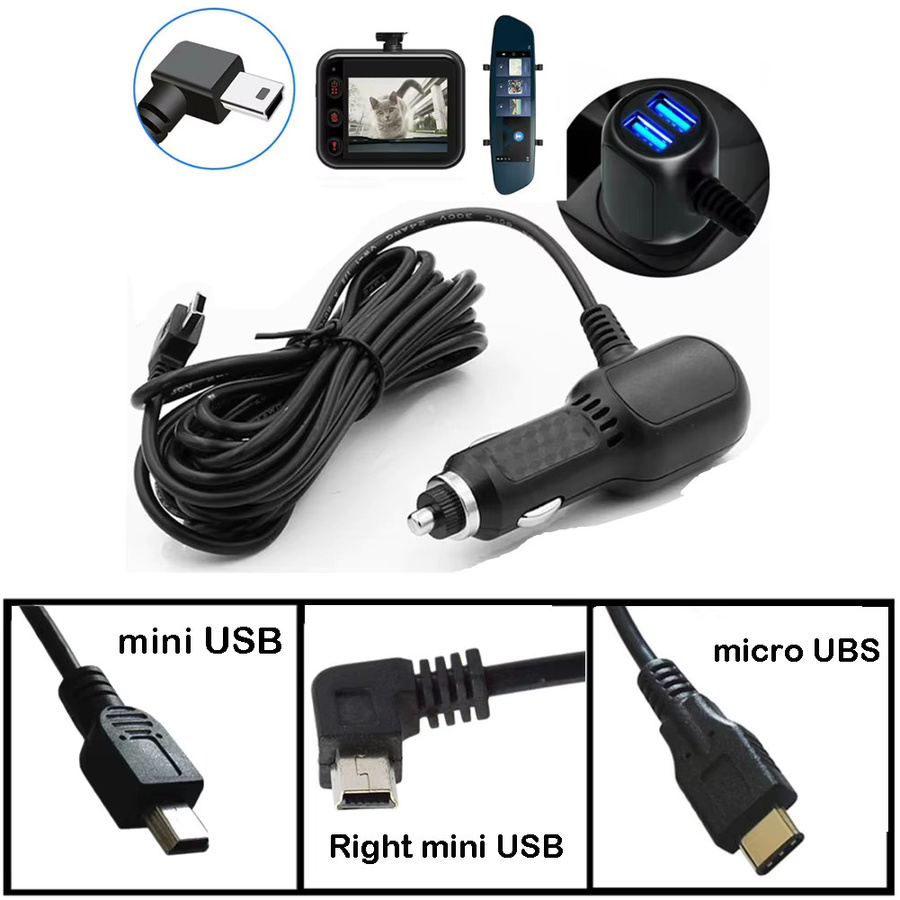 Micro USB Ladekabel für DVR Dash Cam und GPS Auto Ladegerät, Schwarz, 12-24 V - Bild 3