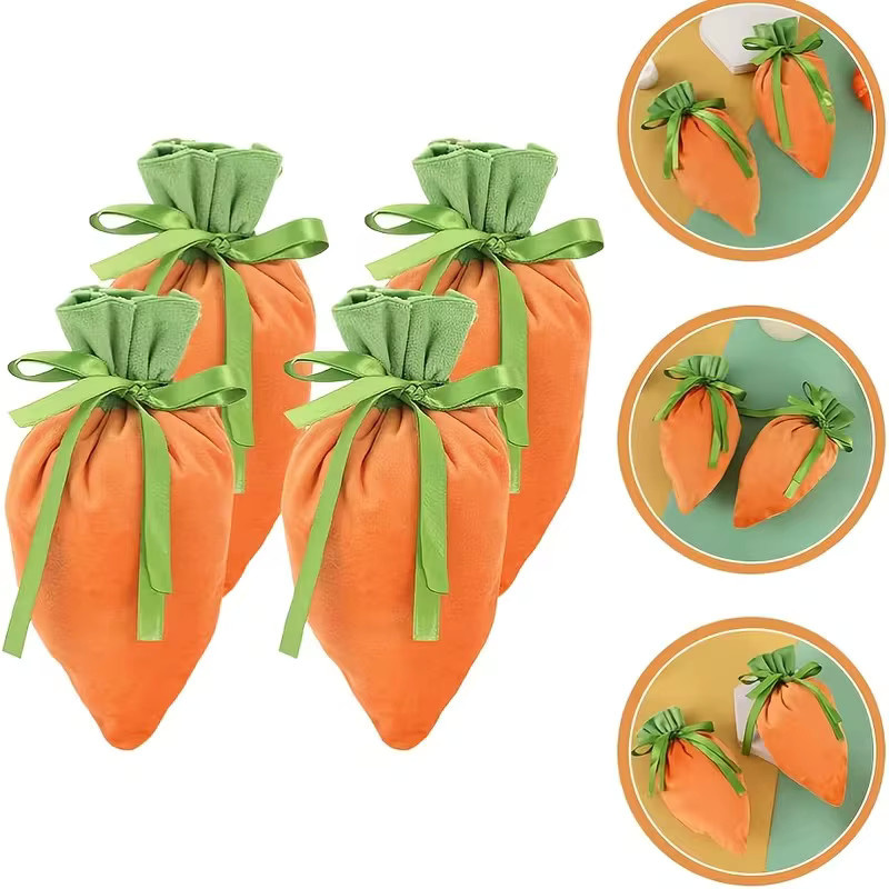 Ostern Geschenktüten aus Samt mit Hasenohren und Karotten-Design in Orange und Grün für Frühlingspartys und Süßigkeiten-Aufbewahrung - Bild 2