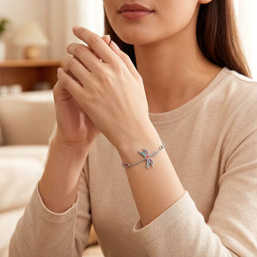 Thaddaeus Armband Gliederkette, 925 Silber, Bunte Libelle, Damen - Bild 2