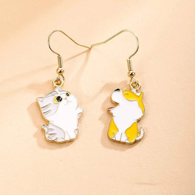 Ohrringe Cartoon Tier Welpe Katze, Kupfer, Gold, Damen - Bild 1