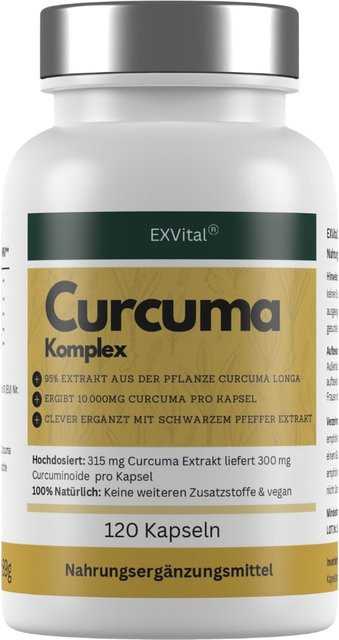 EXVital Curcuma Komplex mit Curcuma Extrakt, Pulver & Piperin, 120 Kapseln - Bild 1