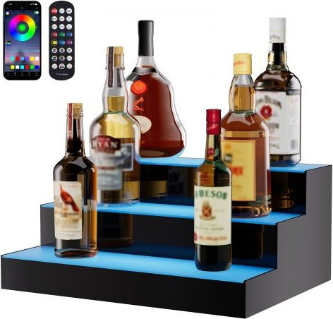 VEVOR LED Spirituosenregal aus Acryl mit 3 Ebenen, beleuchtetes Flaschendisplay für Home Bars in Transparent und Multicolor, Steuerung per App und Fernbedienung - Bild 1