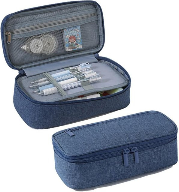 XYNN Federmäppchen in Navy Blau, 2-lagige Stifte-Aufbewahrungstasche mit großer Kapazität für Schreibwaren und Kosmetik - Bild 1