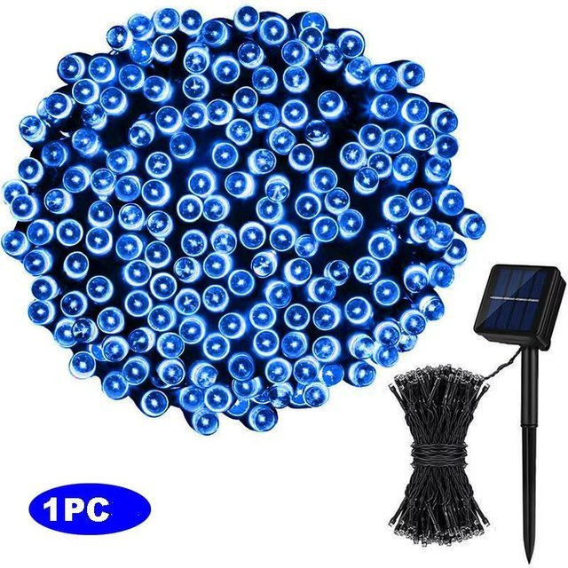 SheyIn Solar LED Weihnachtsbeleuchtung mit 100 LEDs in Blau, 12m Wasserdichte Lichterkette für Garten, Party und Weihnachtsbaum - Bild 1