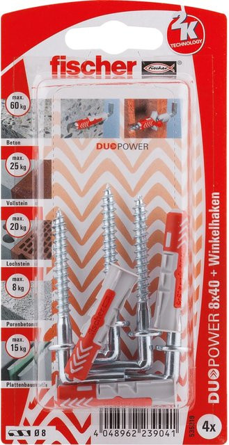 Fischer DuoPower Universaldübel aus Nylon in Mehrfarbig mit Winkelhaken, Durchmesser: 8 mm, Länge: 40 mm - Bild 2