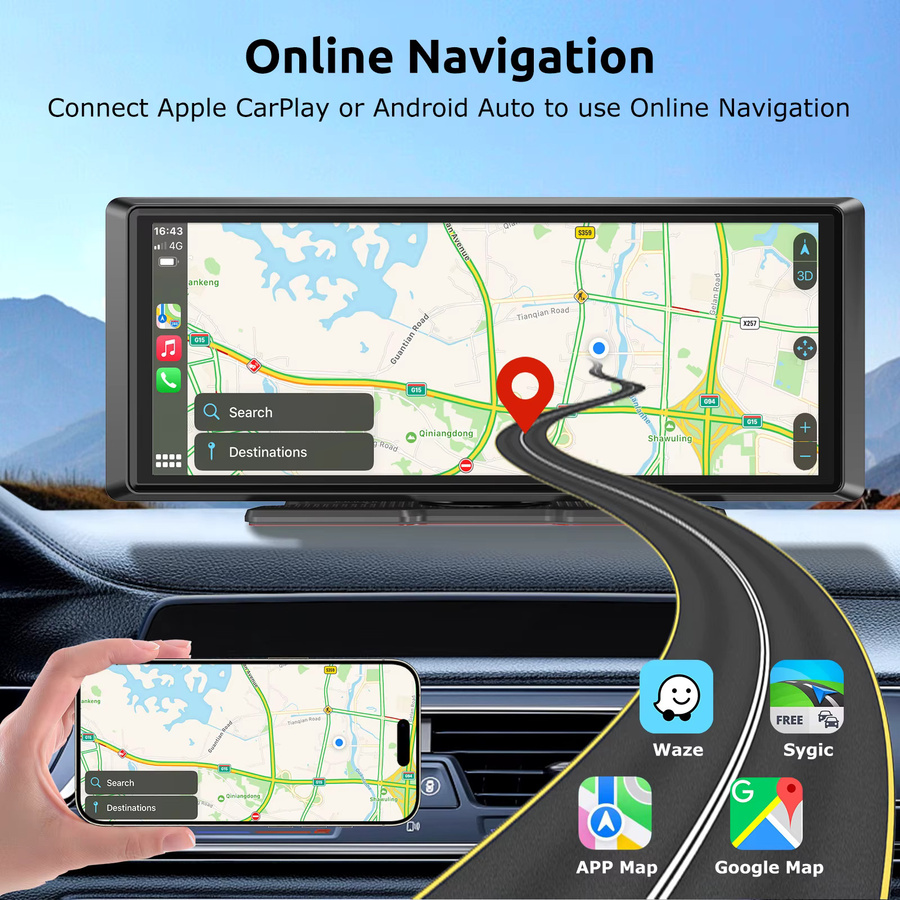 ESSGOO Universelles tragbares Auto-Stereo-Radio mit 8 Zoll HD IPS Touchscreen, GPS-Navigation, drahtlosem iOS CarPlay, Android Auto, WIFI Mirror Link und Bluetooth in Schwarz - Bild 4