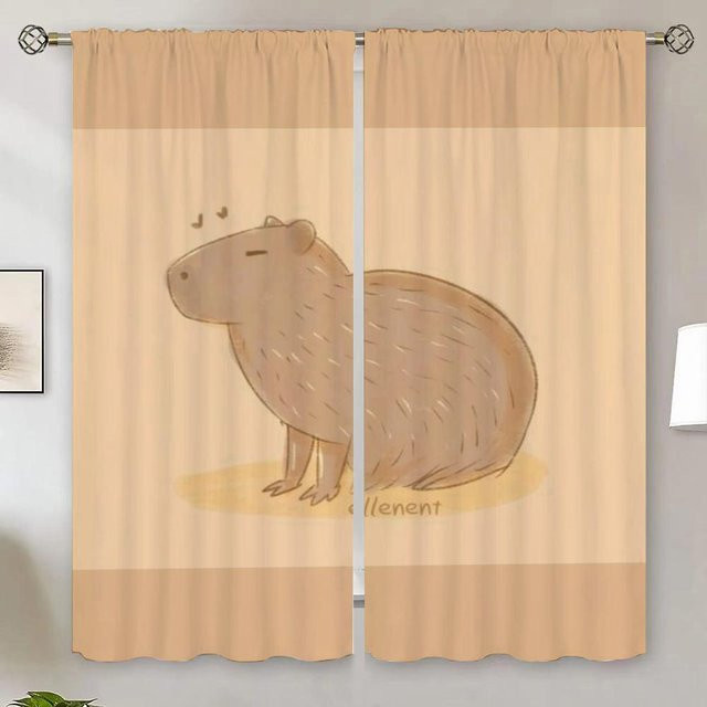 The Capybara Club Anime Vorhänge aus Polyester, Beige, semi-transparent, 2 Stück, B: 107 cm, H: 213 cm - Bild 1